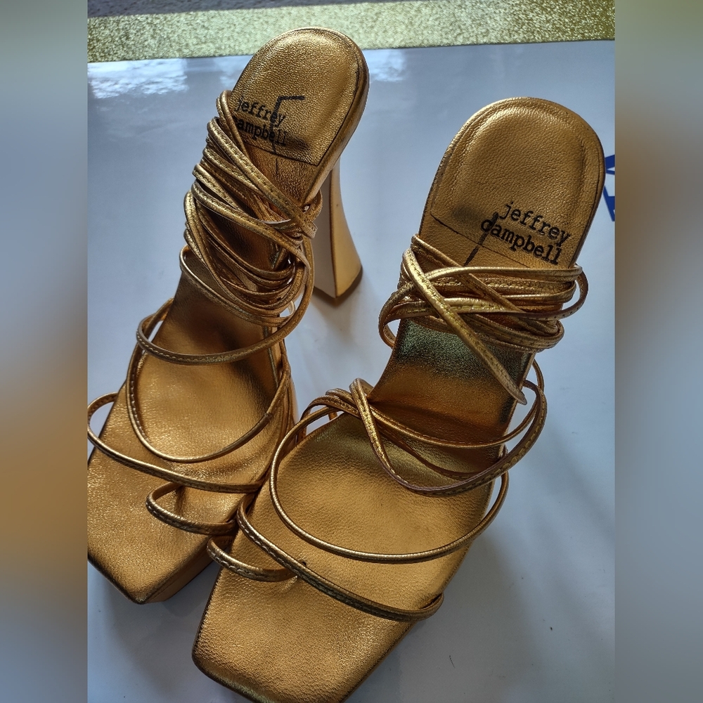 Jeffrey Campbell Gold Strappy Heels